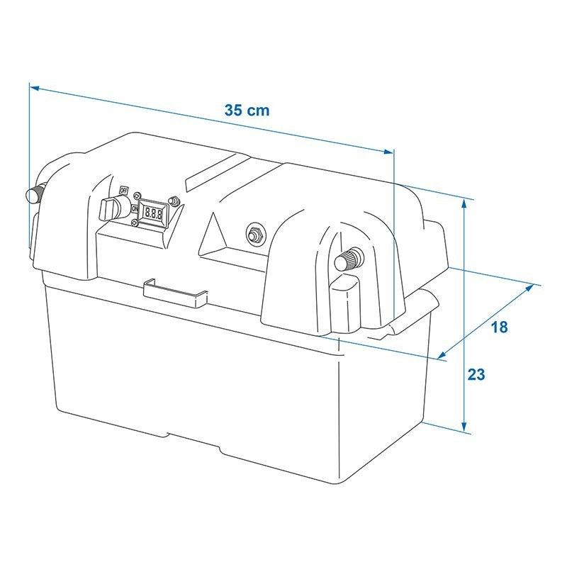 Boîte à batterie 35x18x23cm 2x USB - 1x 12V prise - Voltmètre - 2x connecteur Anderson