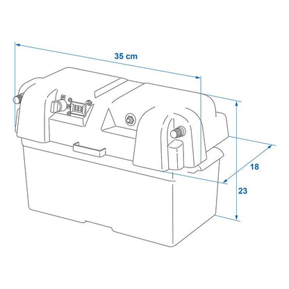 Boîte à batterie 35x18x23cm 2x USB - 1x 12V prise - Voltmètre - 2x connecteur Anderson