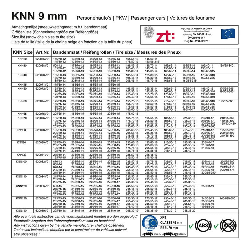 Chaînes à neige 9mm KNN20