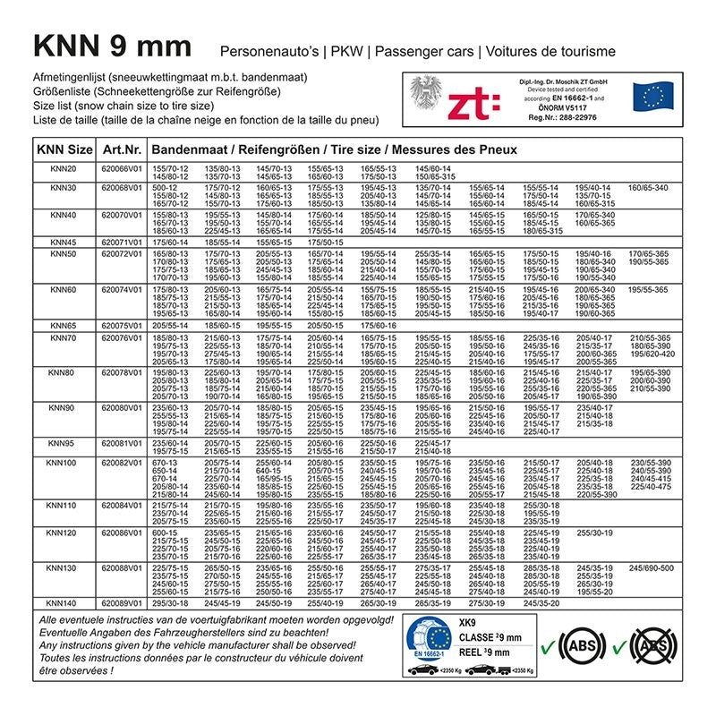 Chaînes à neige 9mm KNN140