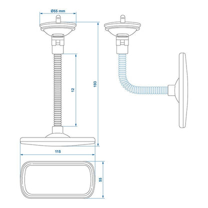 Rétroviseur panoramique à ventouse avec bras flexible de 12 cm