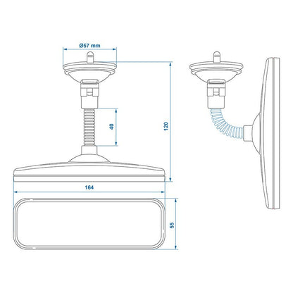 Rétroviseur 164 x 55 mm à ventouse avec bras flexible de 4 cm