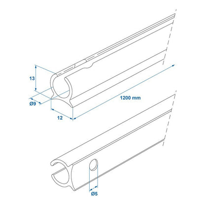 Rail de tente en aluminium 90° Ø9 mm x 1,2 m