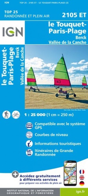 Carte IGN le touquet paris plage berck vallee de la canche 2105ET série Top 25