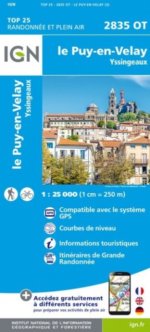 Carte IGN le puy en velay yssingeaux 2835OT série Top 25