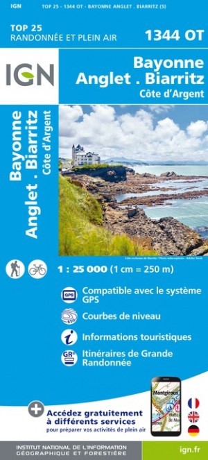 Carte IGN bayonne anglet biarritz 1344OT série Top 25