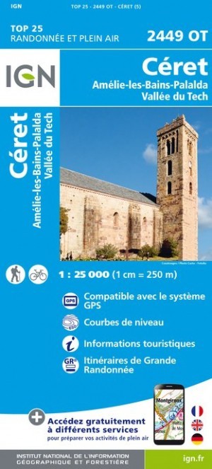 Carte IGN Céret Amelie les bains palalda vallee du tech 2449OT série Top 25