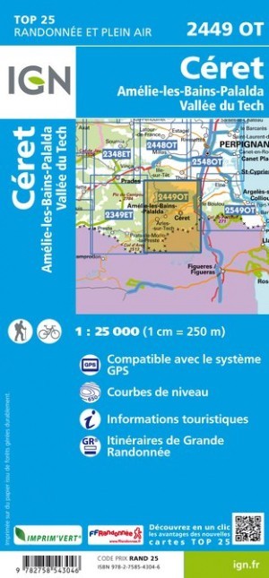 Carte IGN Céret Amelie les bains palalda vallee du tech 2449OT série Top 25