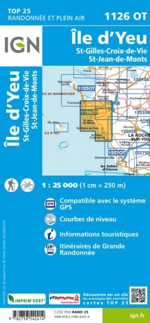 Carte IGN île d'Yeu Saint-Gilles Croix de vie Saint-Jean de monts 1126OT série Top 25