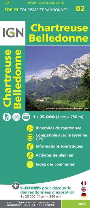 Carte tourisme Chartreuse Belledonne IGN Top 75