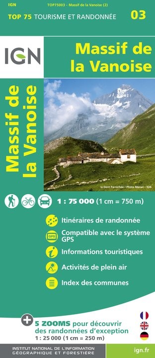 Carte tourisme Massif de la Vanoise IGN Top 75