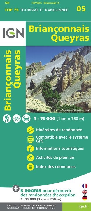 Carte tourisme Briançonnais Queyras IGN Top 75