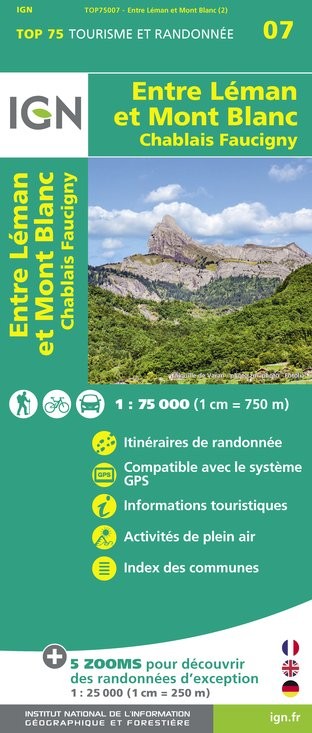 Carte tourisme Entre Léman et Mont-Blanc IGN Top 75