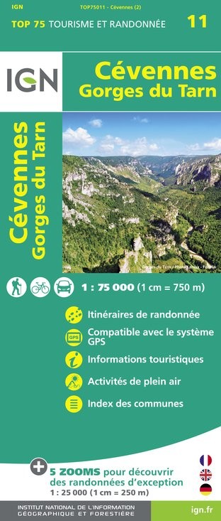 Carte tourisme Cevennes, Gorges-du-Tarn IGN Top 75