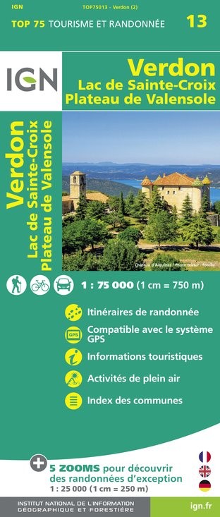 Carte tourisme Verdon, Lac-de-Ste-Croix, Plateau-de-Valensole IGN Top 75