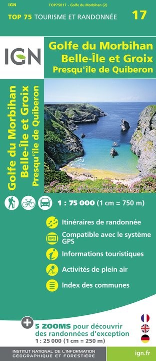 Carte tourisme Golfe-du-Morbihan, Ile-de-Groix, Belle-Ile, Presqu'île-de-Quiberon IGN Top 75