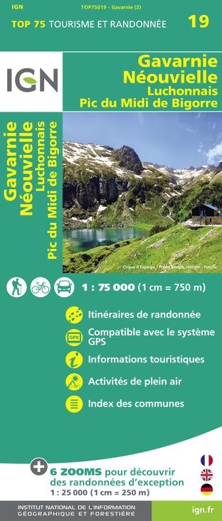 Carte tourisme Gavarnie, Néouvielle, Luchonnais, Pic-du-Midi-de-Bigorre IGN Top 75