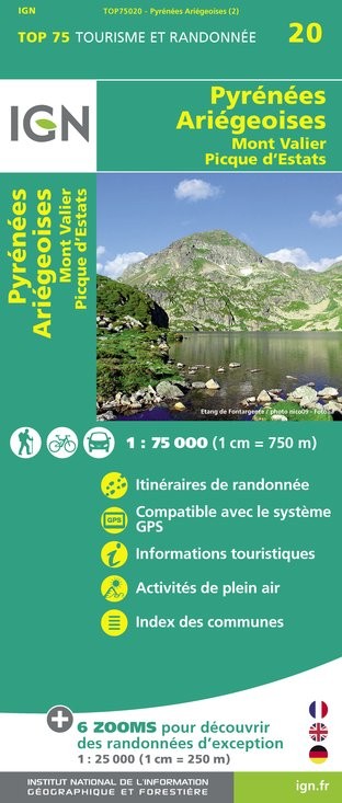 Carte tourisme Pyrénées-Ariégeoises, Mont-Valier, Pic-d'Estats IGN Top 75