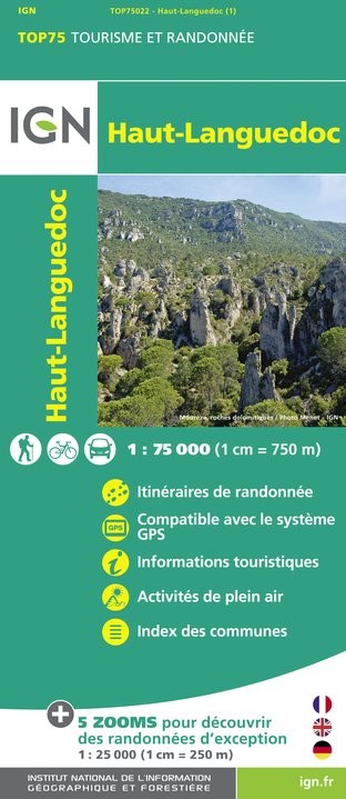 Carte tourisme Haut Languedoc IGN Top 75