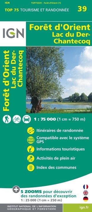 Carte tourisme Foret d'Orient, Lac du Der IGN Top 75