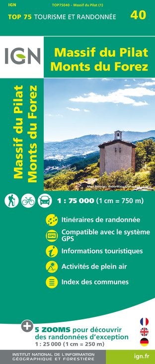 Carte tourisme Massif du Pilat, Monts du Forez IGN Top 75