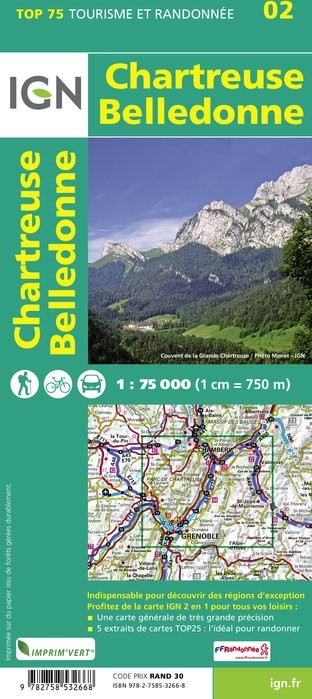 Carte tourisme Chartreuse Belledonne IGN Top 75