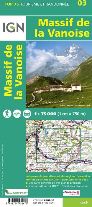 Carte tourisme Massif de la Vanoise IGN Top 75