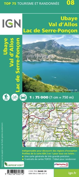 Carte tourisme Ubaye, Val-d'Allos, Lac de Serre-Ponçon IGN Top 75