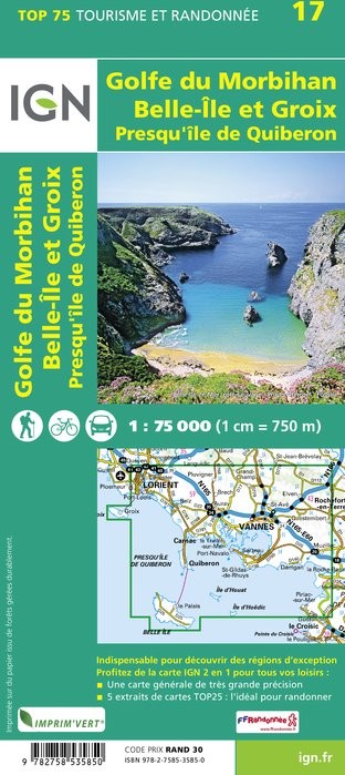 Carte tourisme Golfe-du-Morbihan, Ile-de-Groix, Belle-Ile, Presqu'île-de-Quiberon IGN Top 75