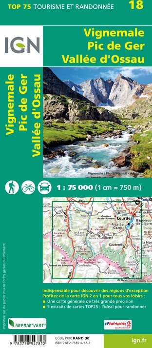 Carte tourisme Vignemale, Pic de Ger, Vallée d'Ossau IGN Top 75