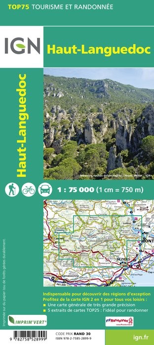 Carte tourisme Haut Languedoc IGN Top 75