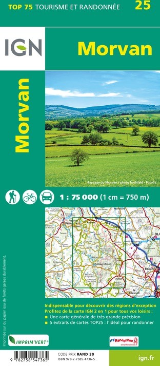 Carte tourisme Morvan IGN Top 75