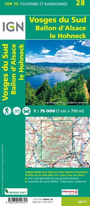 Carte tourisme Vosges du Sud IGN Top 75