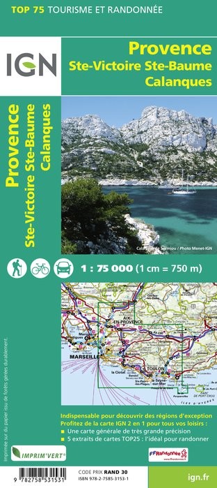 Carte tourisme Provence, Ste Victoire, Ste Baume, Calanque IGN Top 75