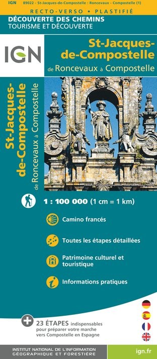 GR65-3 | Carte randonnée chemin de St Jacques. Ronceveaux à Compostelle IGN