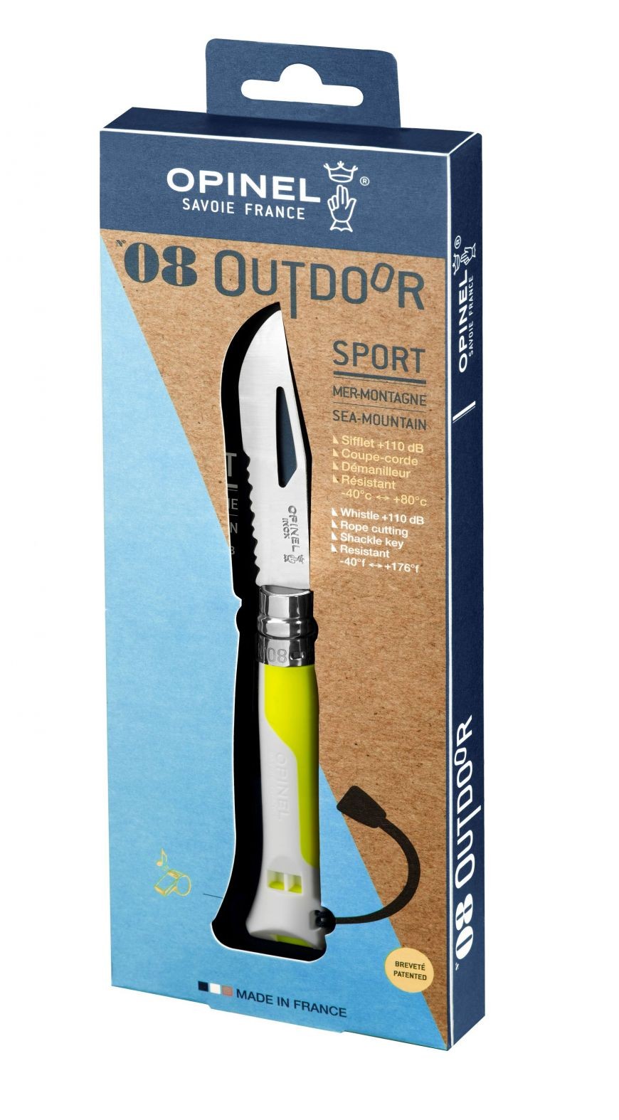 Opinel outdoor n° 8 avec manche jaune fluo