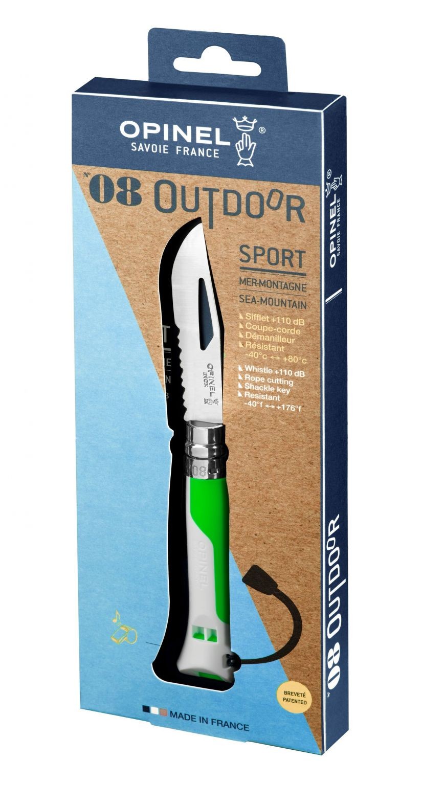 Opinel outdoor n° 8 avec manche vert fluo