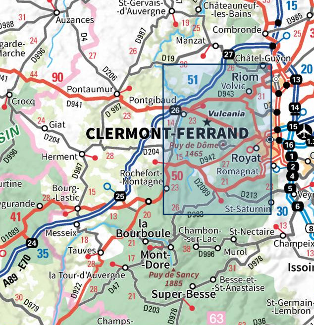 Carte IGN chaine des puys parc national volcans auvergne 2531ET série Top 25