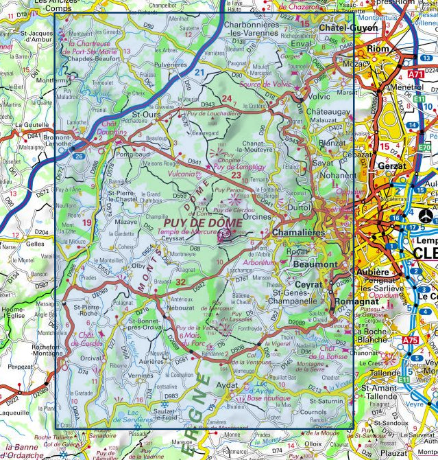 Carte IGN chaine des puys parc national volcans auvergne 2531ET série Top 25