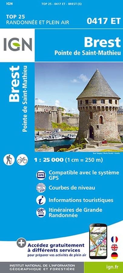 Carte IGN brest pointe saint mathieu 0417ET série Top 25