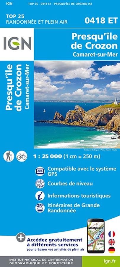 Carte IGN presqu ile crozon camaret sur mer 0418ET série Top 25