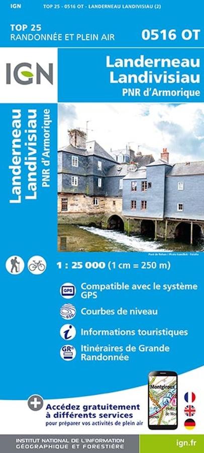 Carte IGN landerneau landivisiau parc armorique 0516OT série Top 25