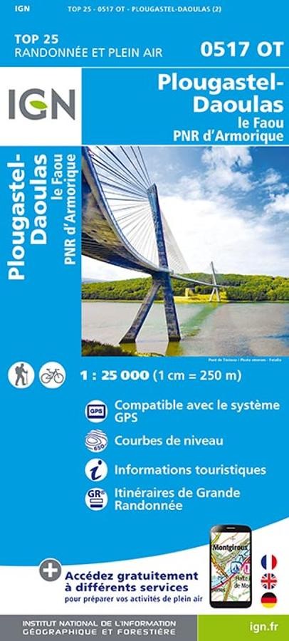 Carte IGN plougastel daoulas le faou parc armorique 0517OT série Top 25