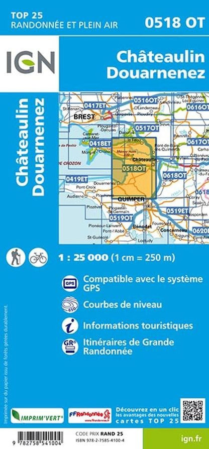 Carte IGN chateaulin douarnenez 0518OT série Top 25