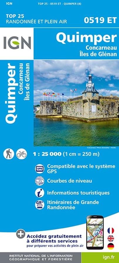 Carte IGN quimper concerneau glenan 0519ET série Top 25