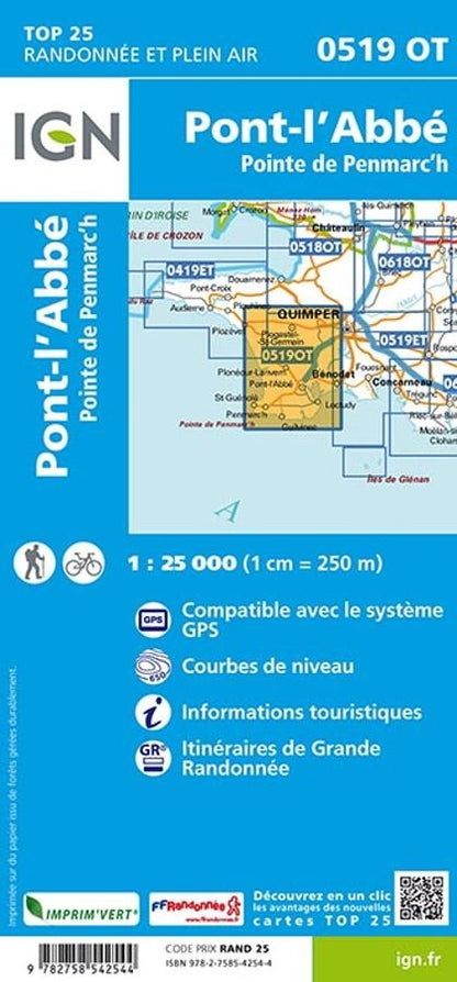 Carte IGN point abbe pointe de penmarch 0519OT série Top 25