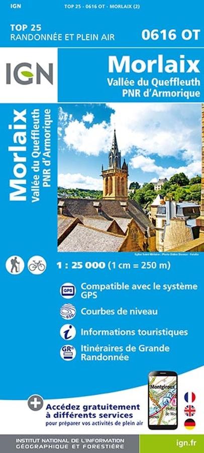 Carte IGN morlaix vallee queffleuth parc armorique 0616OT série Top 25