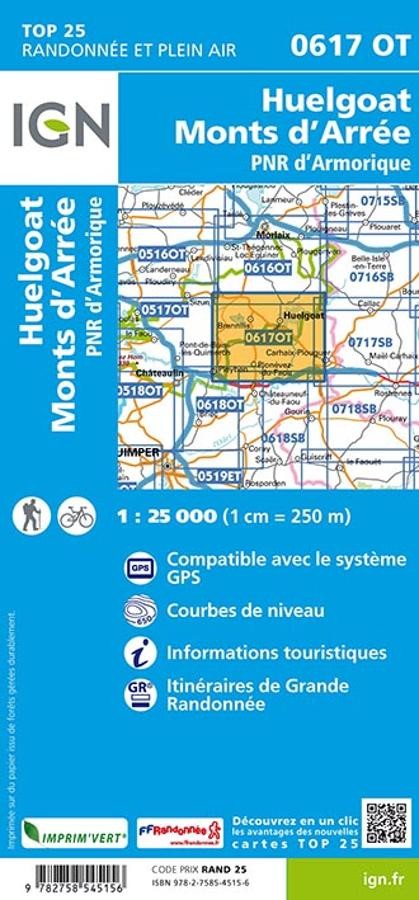 Carte IGN huelgoat monts arree parc armorique 0617OT série Top 25