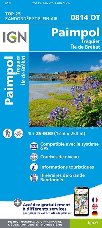 Carte IGN paimpol treguier ile de brehat 0814OT série Top 25