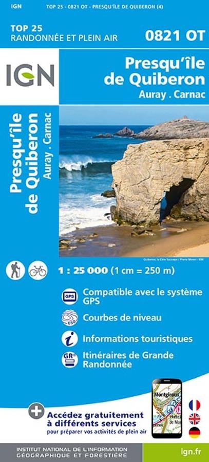 Carte IGN presqu ile quiberon 0821OT série Top 25